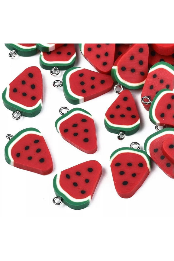 100x Polymer Clay Slice Pendants Watermelon Charms for Jewelry Making Findings