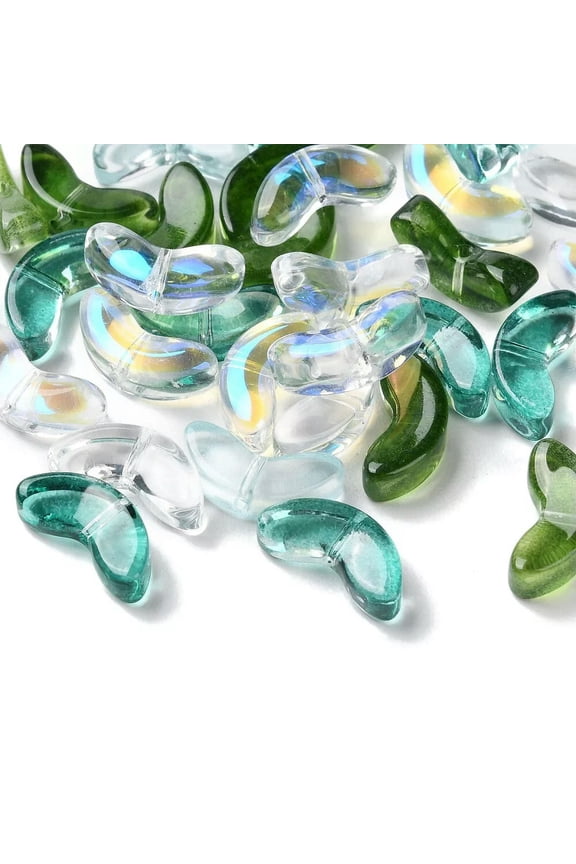 100x Transparent Glass Green Leaf Charm Spacer Beads for DIY Jewelry Making
