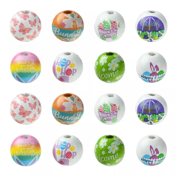 U8MO 100x Wood Easter Theme Rabbit Butterfly Flower Spacer Beads for DIY Jewelry