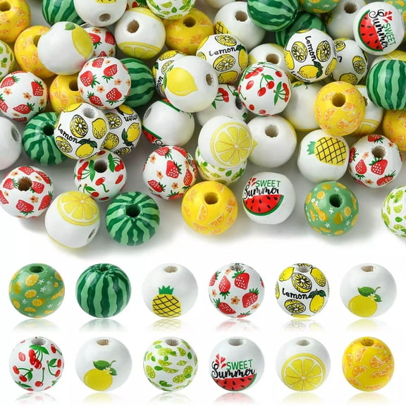 U8MO 100x Wood Fruit Strawberry Lemon Cherry Loose Beads Beads for DIY Jewelry Making