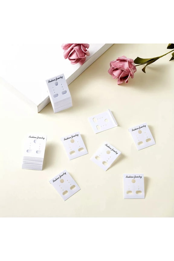 100xPlastic Jewelry Earring Display Card Ear Stud Holder Hang Card White 38x30mm