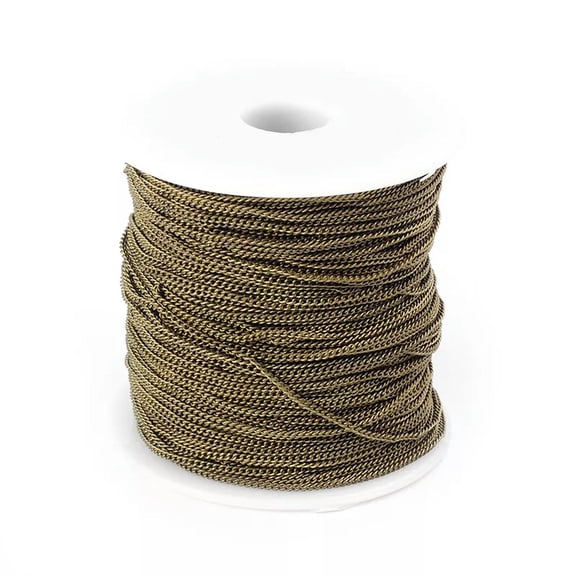 U8MO 100yds/Roll Antique Brass Twisted Curb Chains Oval Link Thin Bronze 1.5x1x0.35mm