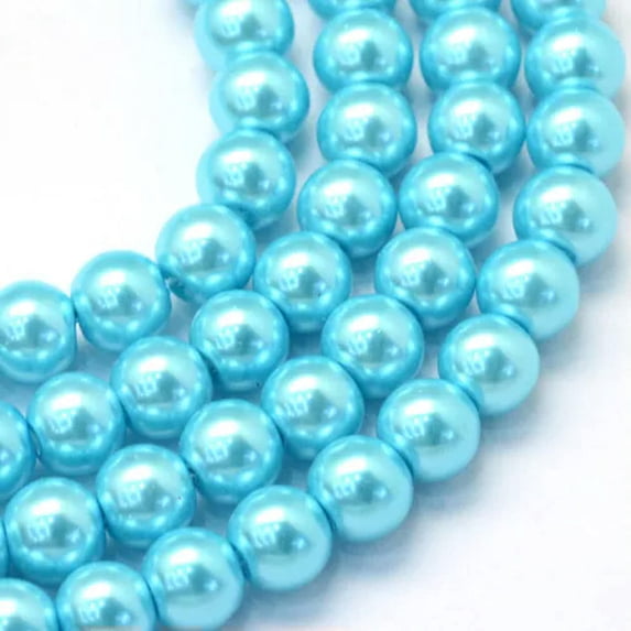 U8MO 105pcs/Strd 8~9mm Baking Painted Pearlized Glass Pearl Round Beads Loose Spacer-Cyan