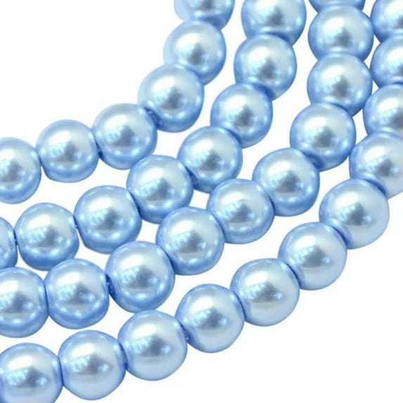 U8MO 105pcs/Strd 8~9mm Baking Painted Pearlized Glass Pearl Round Beads Loose Spacer-Sky Blue
