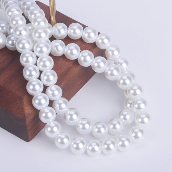 U8MO 105pcs/strand 8mm Round Pearl Coated Glass Beads For Jewelry Making DIY Bracelet-White