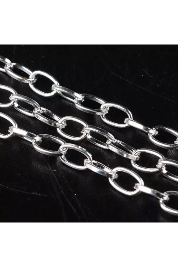 109yds/Roll Iron Cross Chains Oval Link Cable Smooth Strings Spool 6.9x3.8x0.9mm-Silver