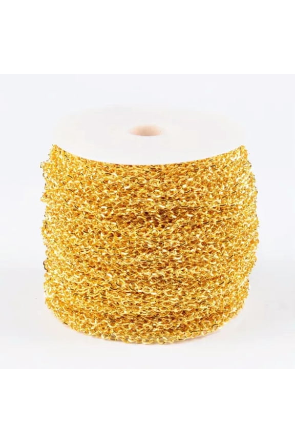 109yds/Roll Iron Twisted Cross Chains Unsoldered 19 Gauge Oval Link String 5x4mm-Gold