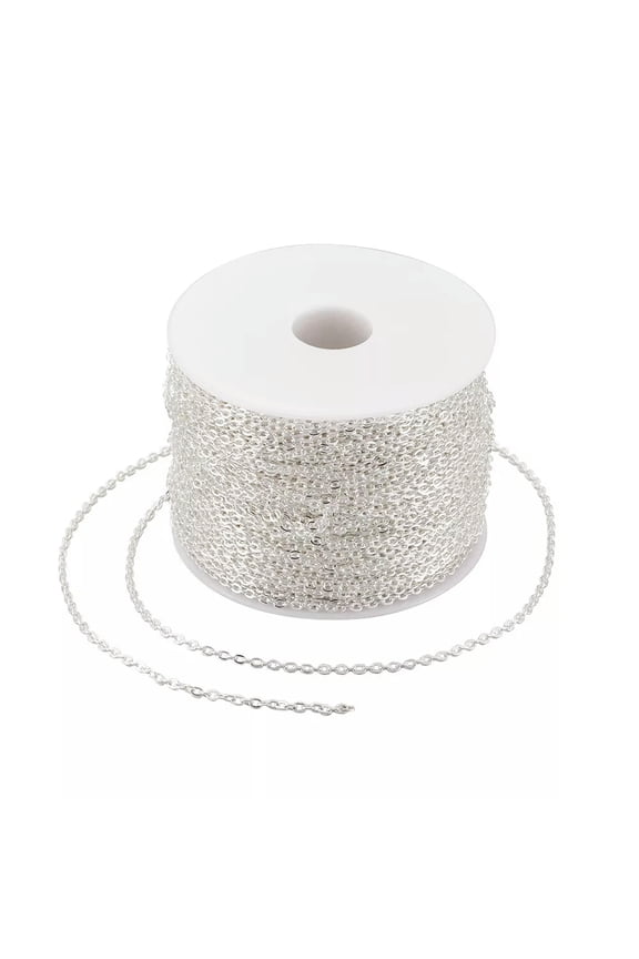 109yds/Roll Silver Iron Oval Link Cross Chains Unwelded String Spool 3x2x0.6mm
