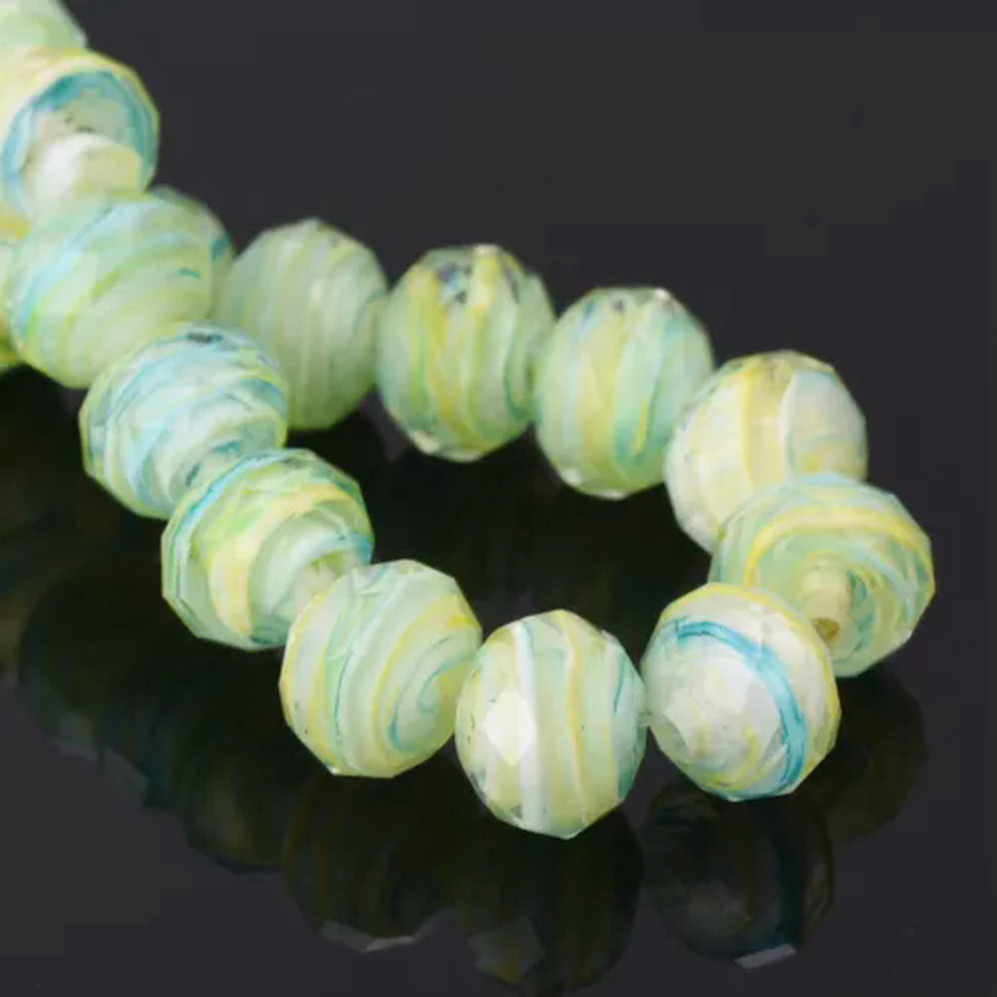 U8MO 10PCS 12x9mm Rondelle Faceted Crystal Lampwork Glass Loose Bead for DIY Jewelry-2# Green Yellow Blue