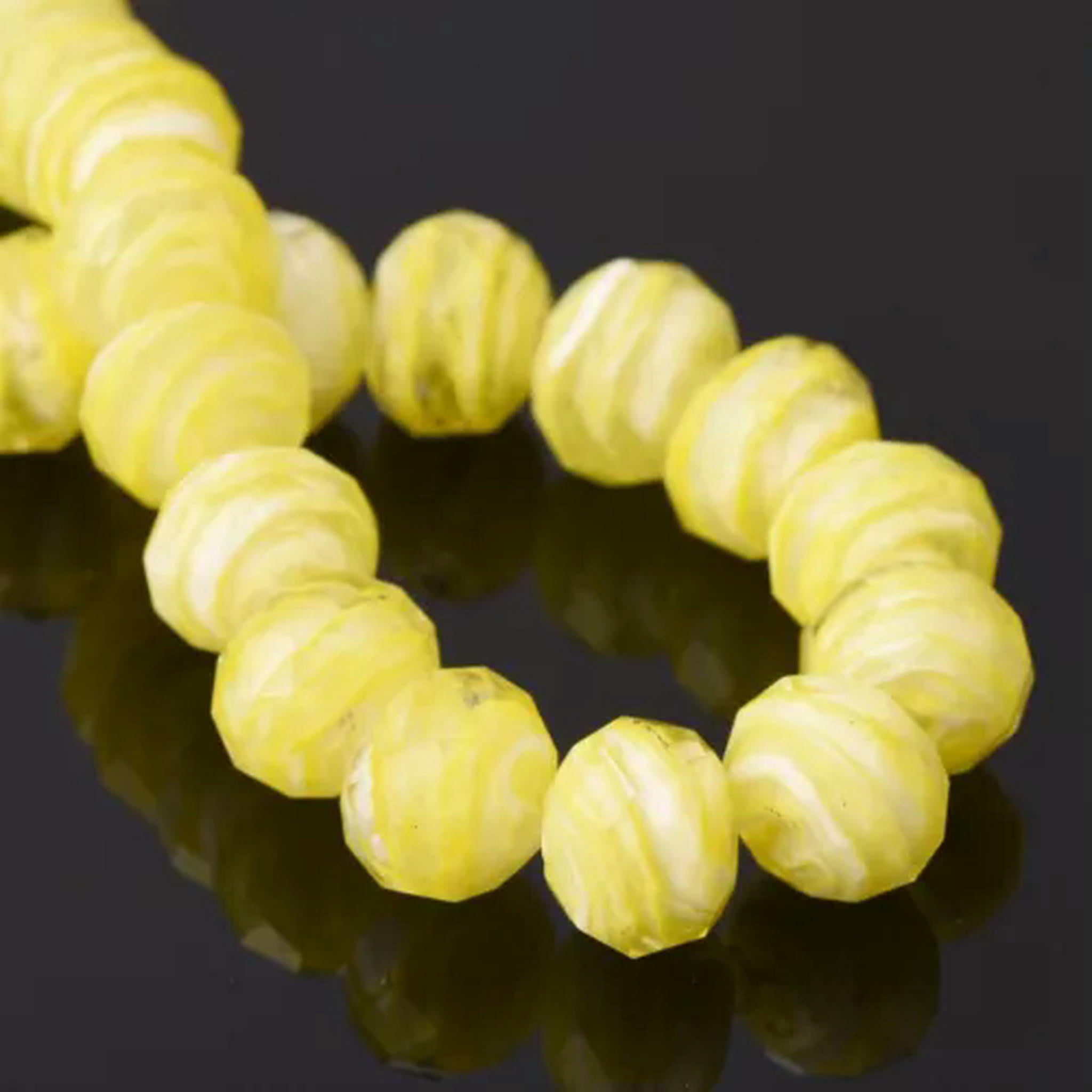 U8MO 10PCS 12x9mm Rondelle Faceted Crystal Lampwork Glass Loose Bead for DIY Jewelry-3# Yellow White
