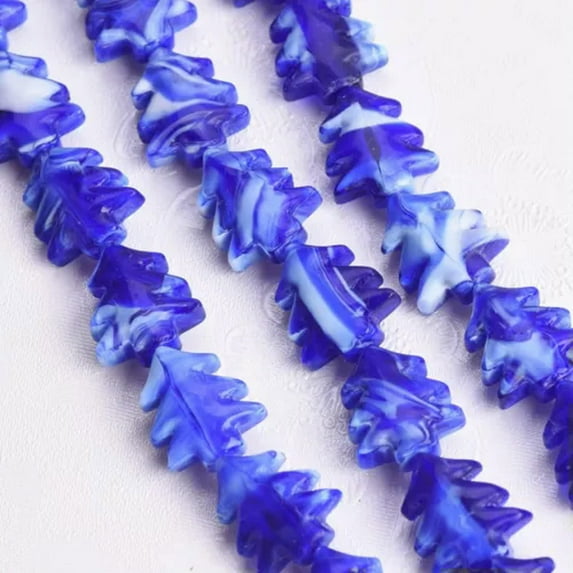 U8MO 10PCS 18x15mm Tree Shape Handmade Lampwork Glass Loose Beads for Jewelry Making-Deep Blue