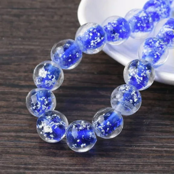 U8MO 10PCS Round 10mm Luminous Handmade Lampwork Glass Loose Beads for Jewelry Making-Deep Blue