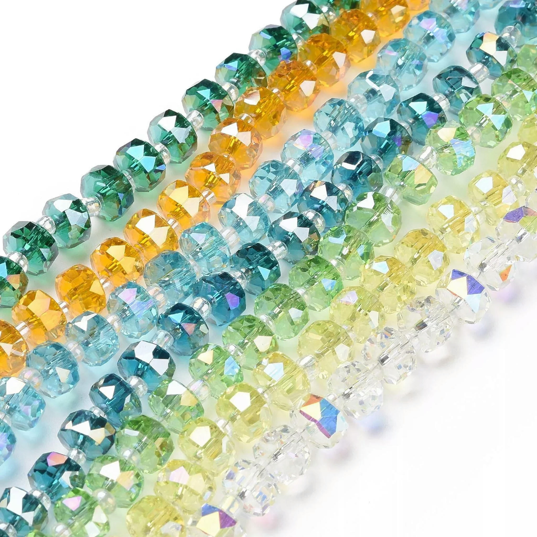 U8MO 10Strands Faceted Rondelle AB Color Electroplate Transparent Glass Beads 8x4.5mm