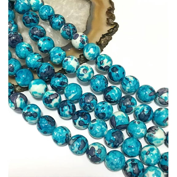 U8MO 10mm Blue Rain Stone Round Loose Beads 16"