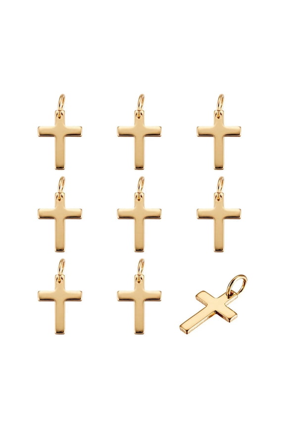 10pc Brass Cross Charms Real Gold Plated Mini Pendants Crafting Jewelry 12.5X9mm