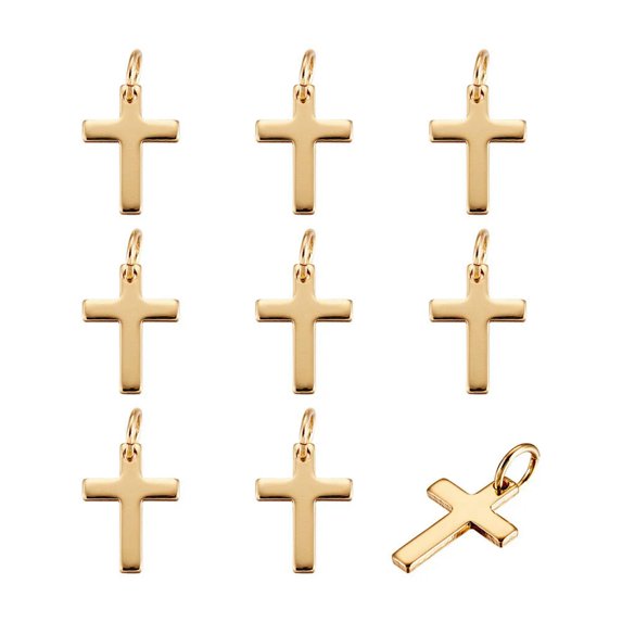 U8MO 10pc Brass Cross Charms Real Gold Plated Mini Pendants Crafting Jewelry 12.5X9mm
