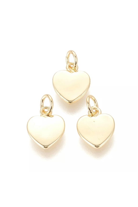 10pc Brass Metal Heart Charms Mini Real 18K Gold Plated Dangle Pendants 12x9.5mm