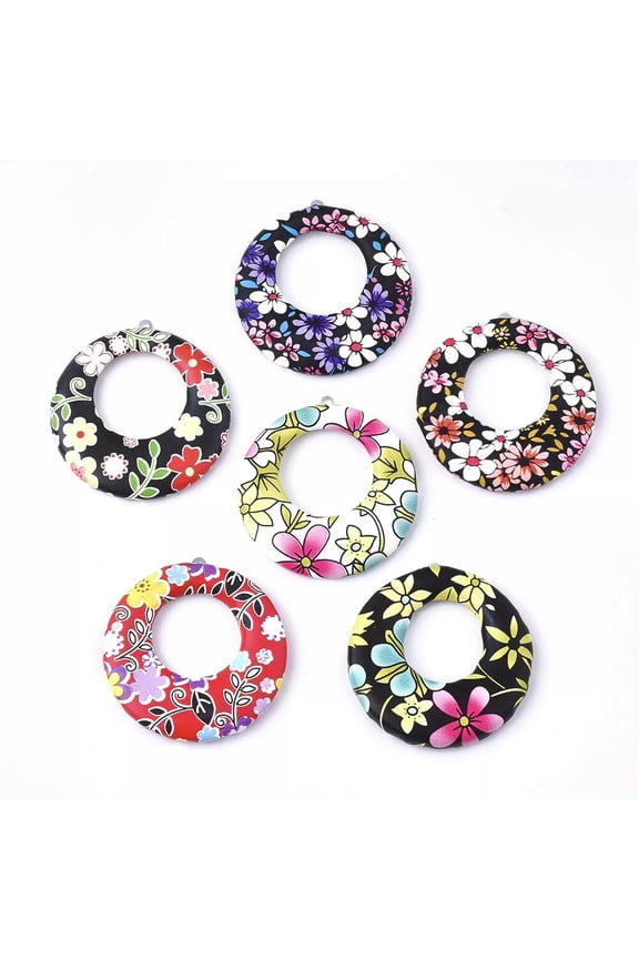 10pc Colorful Imitation Leather Big Pendants Flat Round Charms Craft 43.5x40.5mm