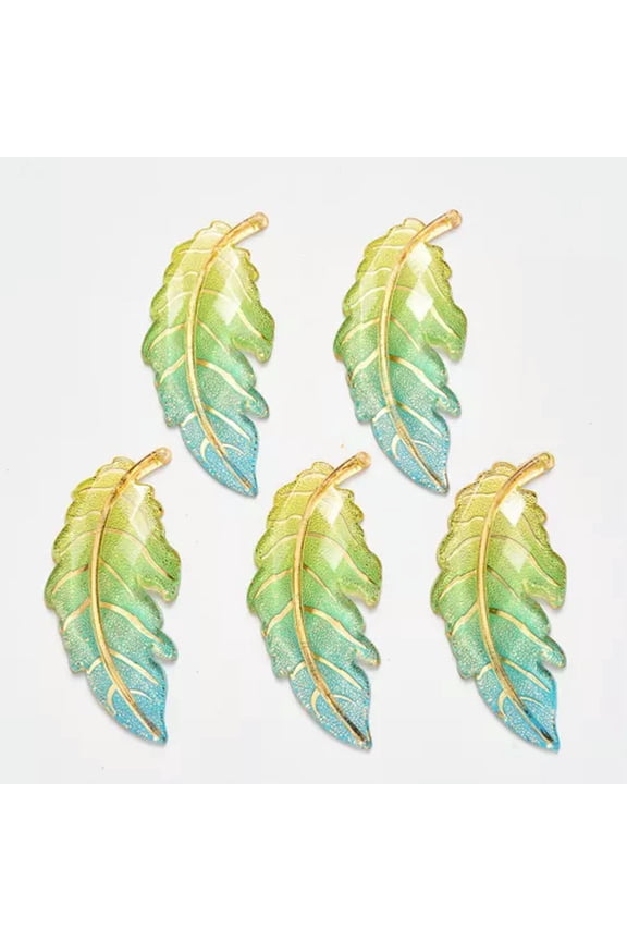 10pc Colorful Transparent Acrylic Leaf Big Pendants Smooth Charm Craft 31.5x27mm-LightSkyBlue