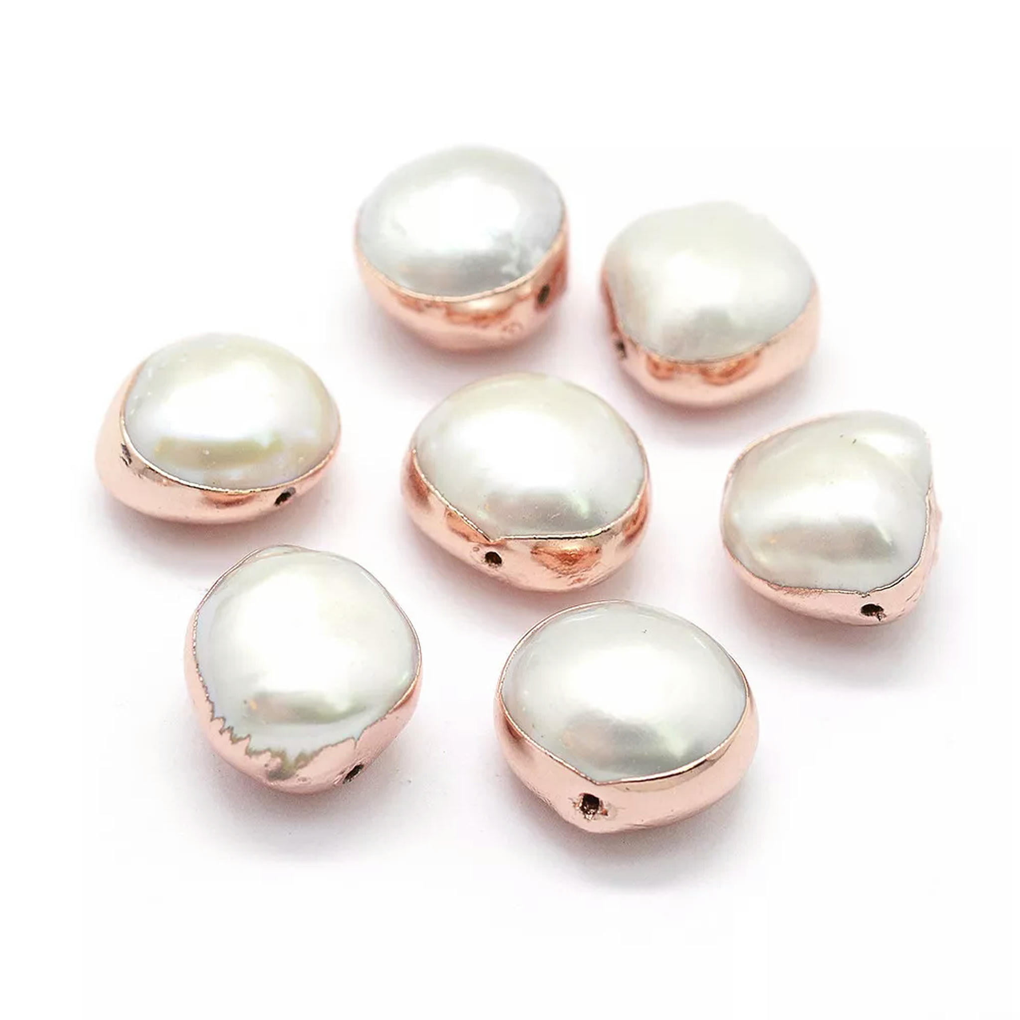 U8MO 10pc Natural Pearl Beads Potato Smooth Rose Gold Edge Loose Spacer Craft 10~12mm