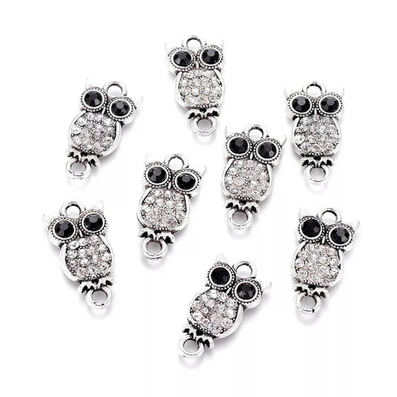 U8MO 10pc Tibetan Silver Alloy Rhinestone Owl Links Connectors Cute Charm 20.5x10.5mm
