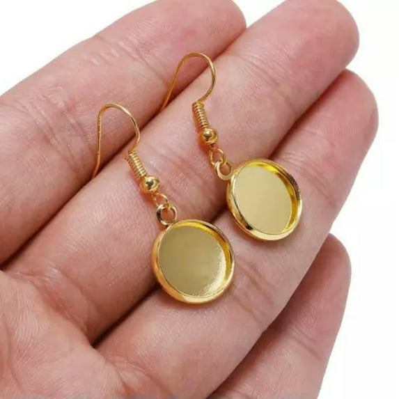 U8MO 10pcs 10~25mm Metal Ear Hooks with Cabochon Setting Base Tray Cup Earring Post-Gold-14mm
