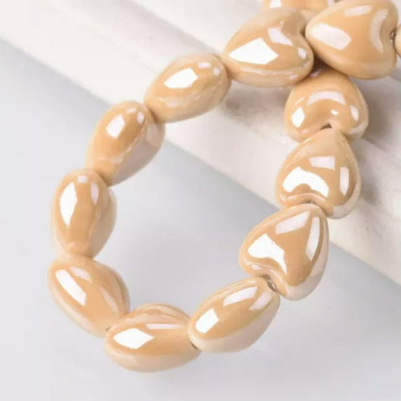 U8MO 10pcs 10mm/12mm Heart Ceramic Porcelain Loose Beads For Jewelry Making-12mm-Khaki