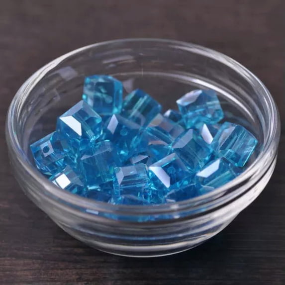 U8MO 10pcs 10mm Cube Faceted Cut Crystal Glass Loose Beads Lot for Jewelry Making-62# Lake Blue AB