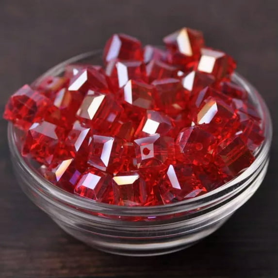 U8MO 10pcs 10mm Cube Faceted Cut Crystal Glass Loose Beads Lot for Jewelry Making-66# Red AB