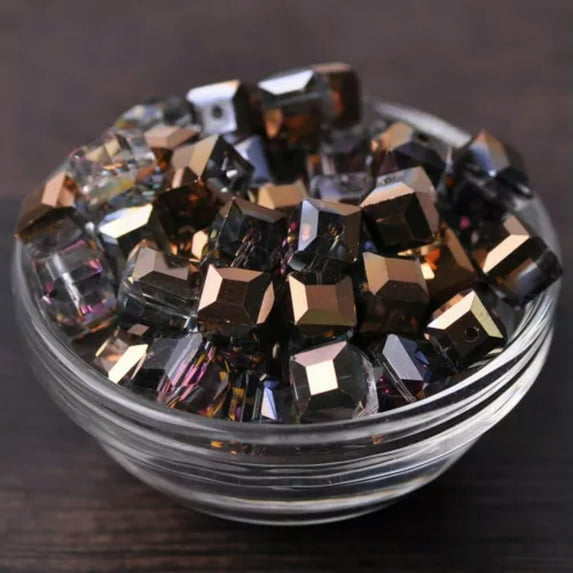 U8MO 10pcs 10mm Cube Faceted Cut Crystal Glass Loose Beads Lot for Jewelry Making-74# Bronze Colorized