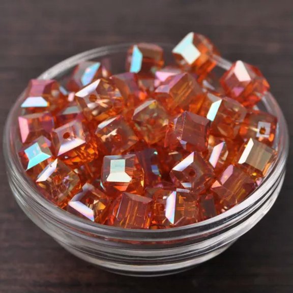 U8MO 10pcs 10mm Cube Faceted Cut Crystal Glass Loose Beads Lot for Jewelry Making-82# Wine Orange