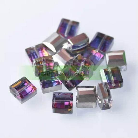 U8MO 10pcs 10mm Flat Square Cube Faceted Crystal Glass Loose Beads for Jewelry Making-#6 Half Silver-10pcs