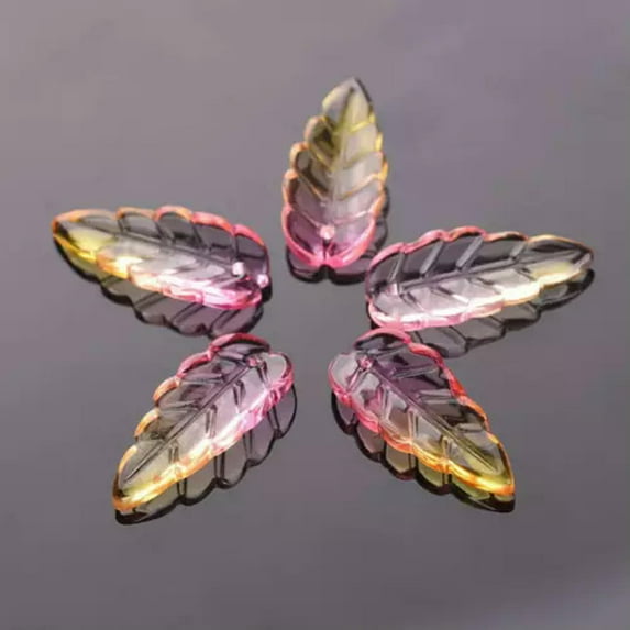 U8MO 10pcs 10x24mm Leaf Crystal Glass Loose Pendants Beads For Jewelry Findings DIY-9# Yellow & Pink