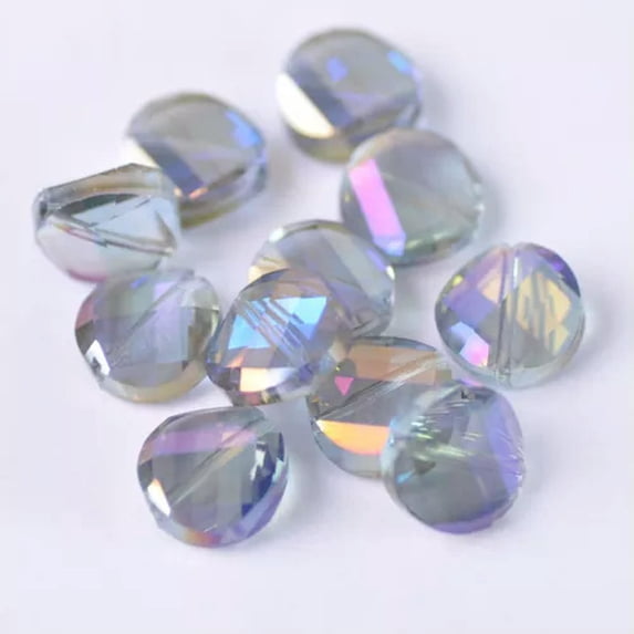 U8MO 10pcs 12/14/18mm Twist Coin Faceted Crystal Glass Loose Beads for Jewelry Making-14x6.5mm-Purple Colorized