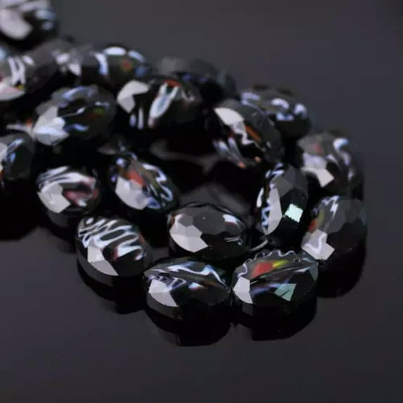U8MO 10pcs 12mm~14mm Millefiori Lampwork Glass Loose Crafts Beads lot Jewelry Making-#1 Black