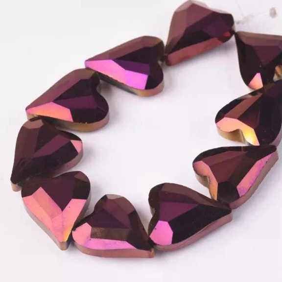 U8MO 10pcs 12mm/18mm/22mm Asymmetric Heart Faceted Crystal Glass Beads DIY Making-12x10mm-Metal Purple