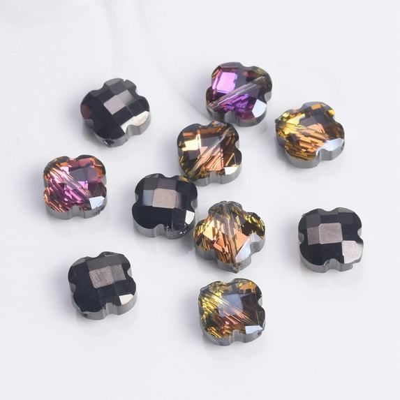 U8MO 10pcs 12mm Flower Clover Shape Faceted Crystal Glass Loose Spacer Beads Lot-Gun Black