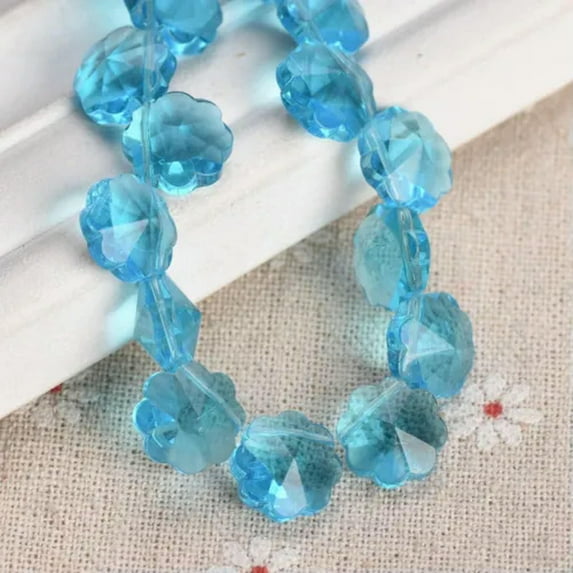 U8MO 10pcs 12mm Flower Shape Side Hole Crystal Glass Loose Beads for Jewelry Making-Lake Blue