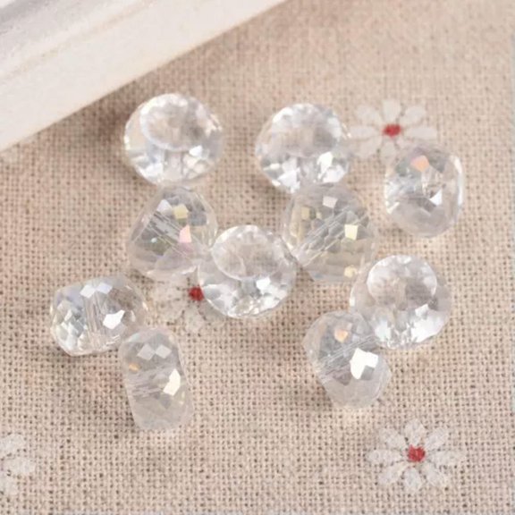 U8MO 10pcs 12mm Rondelle Drum Crystal Glass Faceted Loose Beads for Jewelry Making-Clear AB