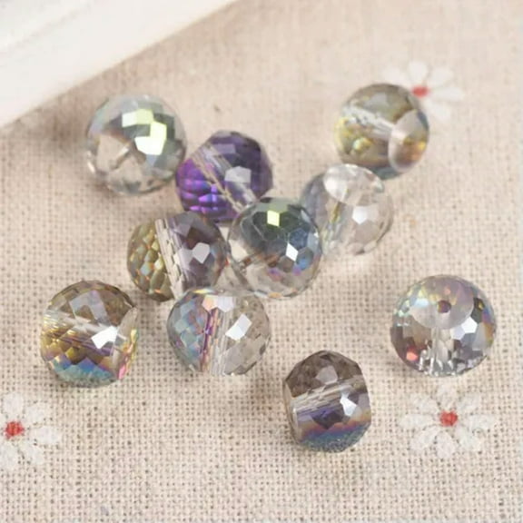 U8MO 10pcs 12mm Rondelle Drum Crystal Glass Faceted Loose Beads for Jewelry Making-Rose Green