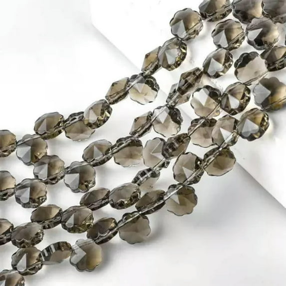 U8MO 10pcs 12mm Side Hole Flower Faceted Crystal Glass Loose Beads for Jewelry Making-Gray