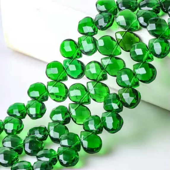 U8MO 10pcs 12x9mm 15x12mm Teardrop Faceted Crystal Glass Beads for Jewelry Making-Green-15x12mm