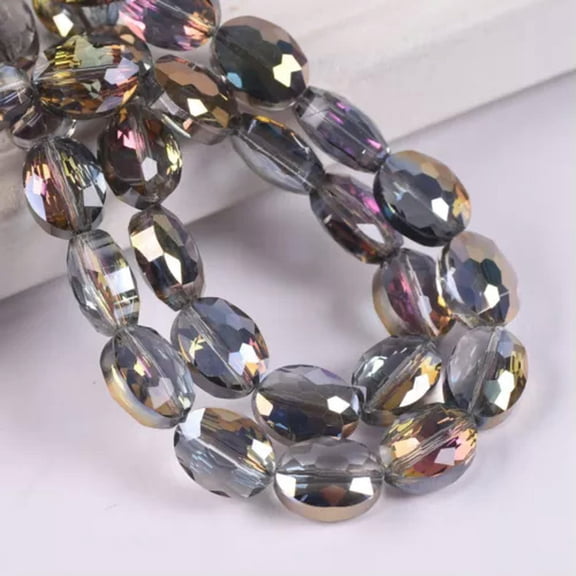 U8MO 10pcs 12x9mm/16x12mm/20x16mm Flat Oval Faceted Crystal Glass Loose Beads-12x9mm-Half Gold Rose
