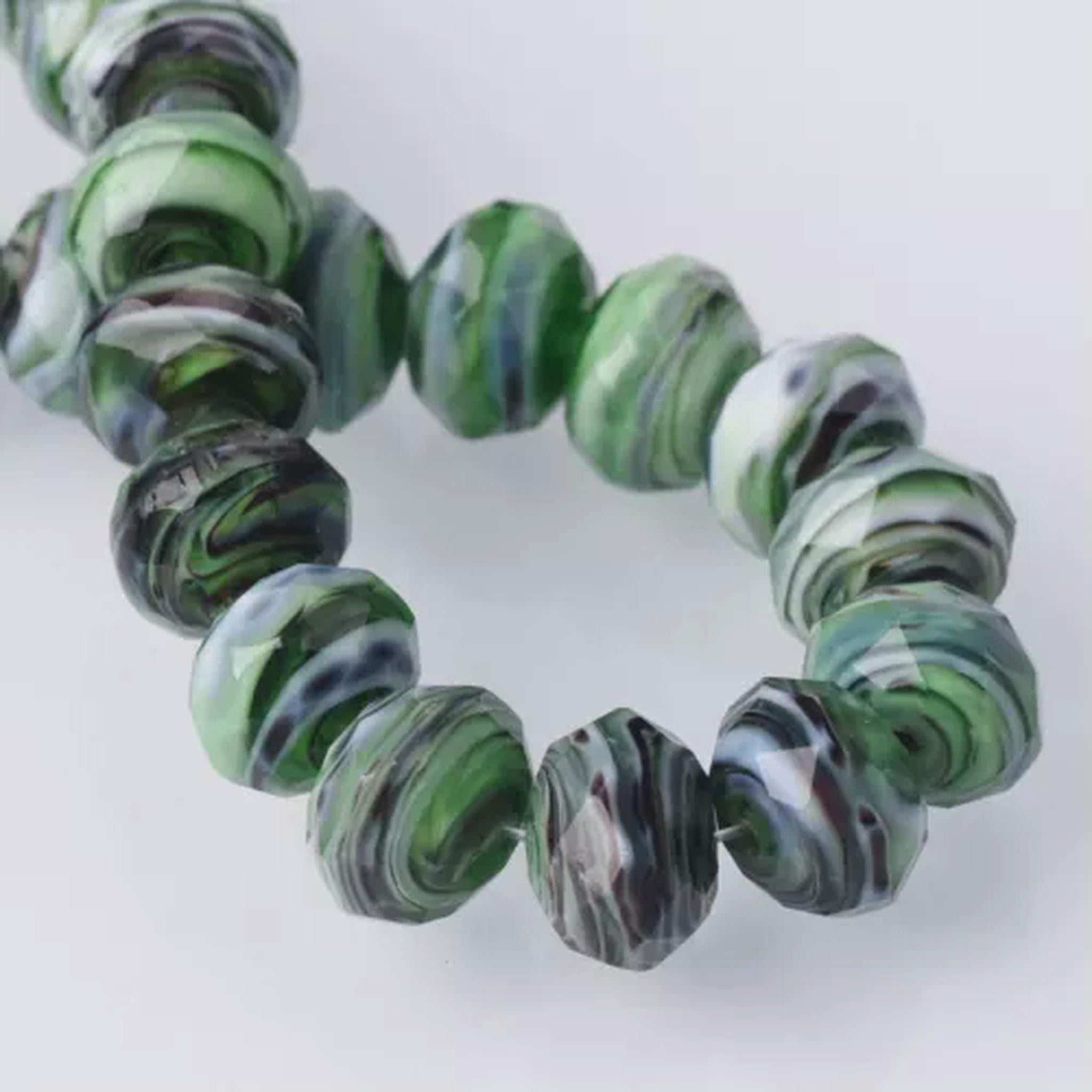 U8MO 10pcs 12x9mm Rondelle Faceted Crystal Lampwork Glass Loose Beads for DIY Jewelry-7# Green Black