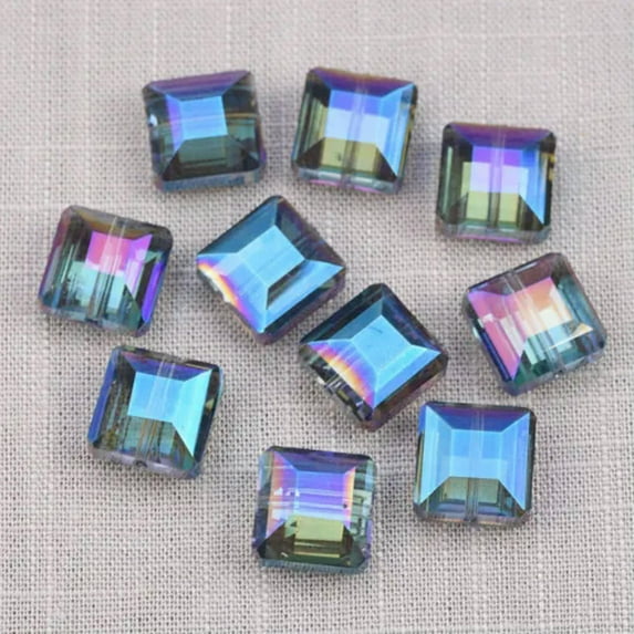 U8MO 10pcs 13mm Square Faceted Cut Crystal Glass Loose Beads for Jewelry Making-Blue Colorzied