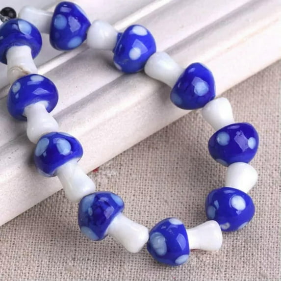 U8MO 10pcs 13x10/17x12mm Mixed Mushroom Lampwork Glass Loose Craft Beads Jewelry DIY-10x13mm-Opaque Blue