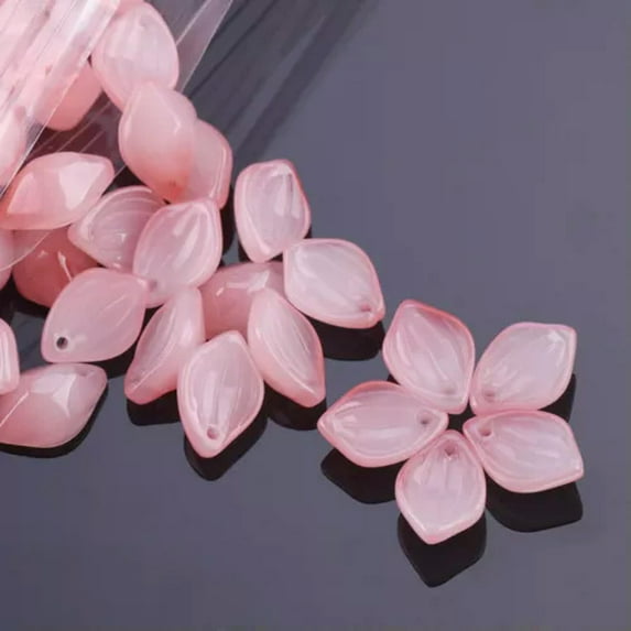 U8MO 10pcs 13x9mm Flora Petal Shape Lampwork Crystal Glass Loose Pendants Beads-16# Jade Rose