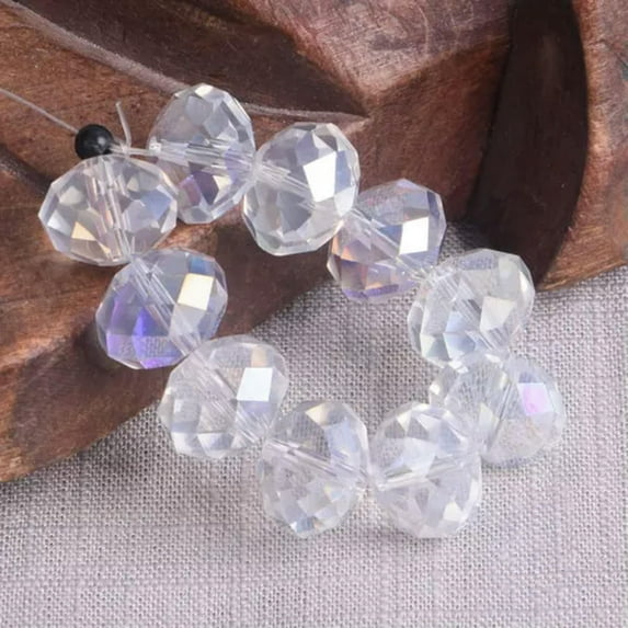 U8MO 10pcs 14mm AB Plated Rondelle Faceted Crystal Glass Beads For Jewelry Making-Clear AB