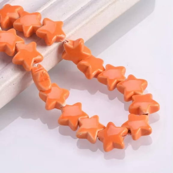 U8MO 10pcs 14mm Enameled Star Shape Ceramic Porcelain Loose Beads For Jewelry Making-Orange