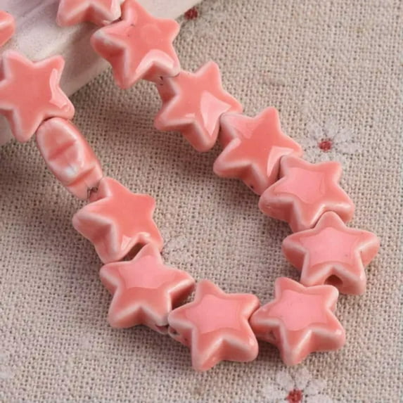 U8MO 10pcs 14mm Enameled Star Shape Ceramic Porcelain Loose Beads For Jewelry Making-Peach Pink